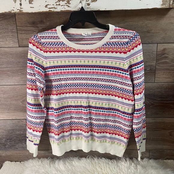 GAP Women’s Fair Isle Crew Neck Knit Sweater Size Large White Multicolor 2019 - Picture 3 of 8